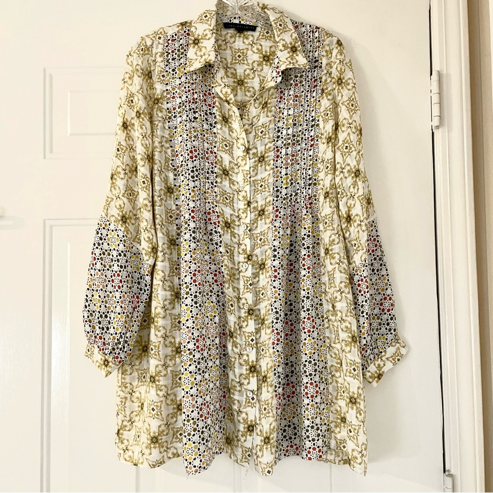Jane + Delancey Multi-Patterned Button-Down Blouse NWOT Sz M